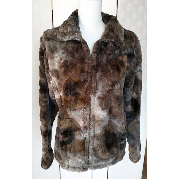 Andrea Faye Faux Fur Jacket Size Small Victoria Boa Cinchback Coat Equestrian - Picture 1 of 15